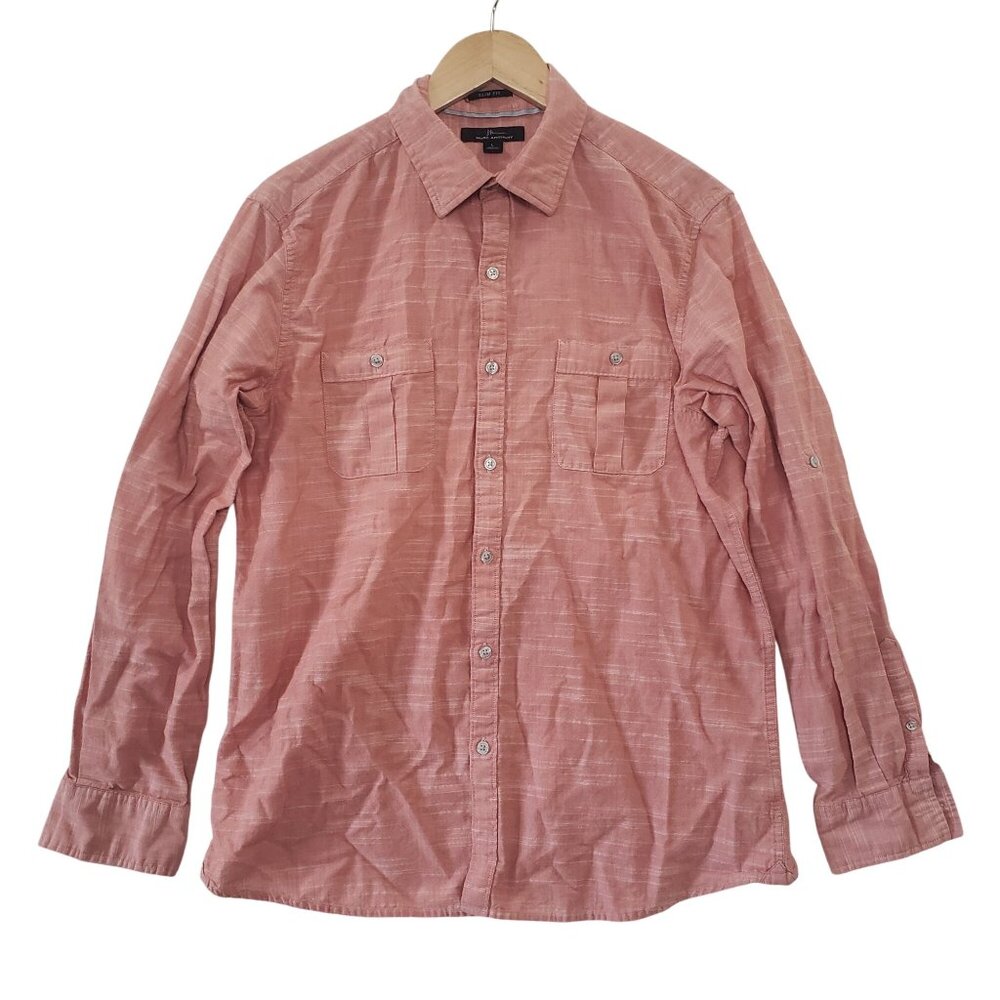 Marc Anthony Mens Slim Fit Long Sleeve Button Up Shirt Size L Pink Cotton Casual